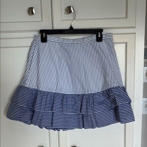 J CREW Blue and White Striped  Ruffle Skirt Size 10 Excellent Condition